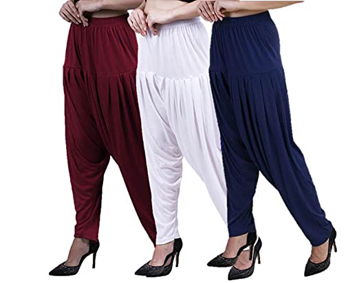 casuals Women's Regular Fit Viscose Drawstring Patiala Harem Pants Combo Pack 3-picture-19