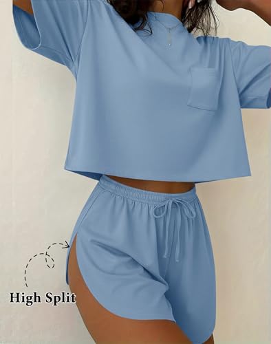 Image of Ekouaer Womens Pajama Sets Sexy Lounge Sets Side Split Short Pj Sets Cute Pjs 2 Piece Comfy Sleepwear Loungewear