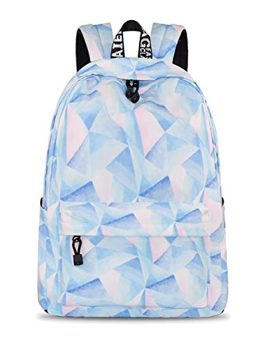 Yanaier School Bookbags for Teens Leisure Backpack Waterproof Cute Lightweight Backpack Purse Floral Print Canvas Daypack Casual Style Canvas Backpack Women Travel Bag Light Blue