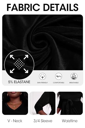 Image of Runwind Plus Size Dress for Women - 3 /4 Sleeve V Neck Maxi Dresses for Women (XL-6XL)