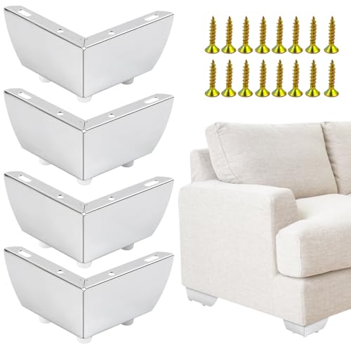 mimzemamz 4 Piezas Patas para Muebles, 55mm Patas para Mesas, Pies de Soporte de Metal Triangular con Tornillos para Sillas, Mesas, Armarios, Cajones, Sofás, Patas de Muebles, Plata