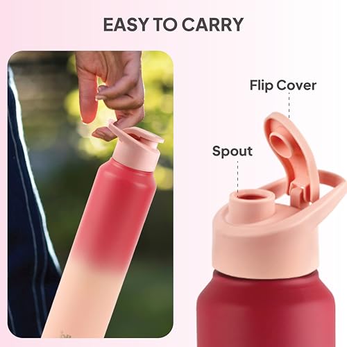 Image of CELLO Aqua Pro Max Stainless Steel Water Bottle 1000 ml Pink | ISI Certified Single Wall Rust & Leakproof Fridge Safe Water Bottle |Stylish Easy Grip Colorful Steel Water Bottle For Office & Daily Use