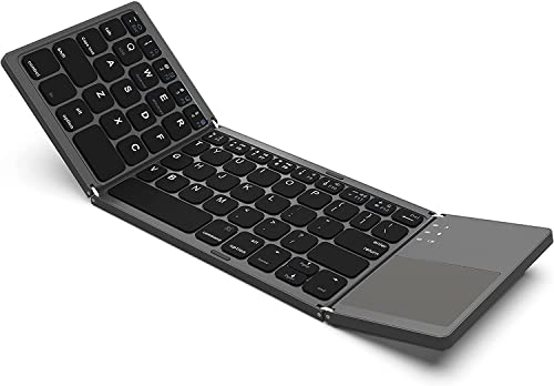 Achort Foldable Bluetooth Keyboard, Tri- Folding Portable Wireless Keyboard with Touchpad, USB Rechargable BT Wireless Keyboard for Android, Windows System Laptop Tablet Smartphone (Style2-Black)
