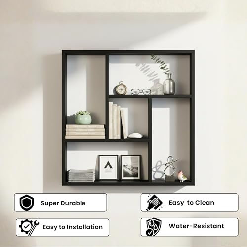 Image of Home Sparkle Decortive Wall Shelf for Home and Office Display Wall Rack with 5 Shelves (Black, Large)