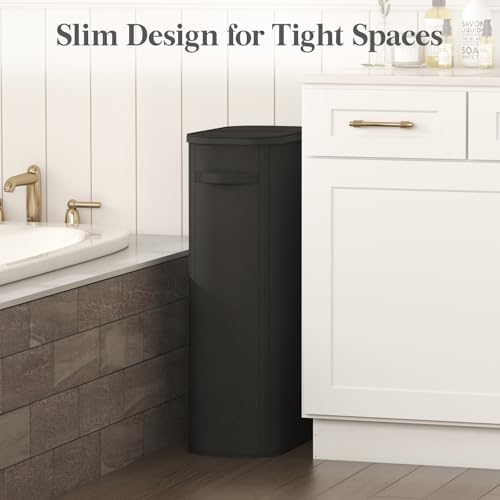 Image of Lifewit Slim Laundry Basket with Lid, Narrow Large Laundry Hamper with Plastic Handles and Removable Bag, Tall Foldable Dirty Clothes Hampers for Laundry Room, Bedroom, Bathroom, Dorm, 75L Black