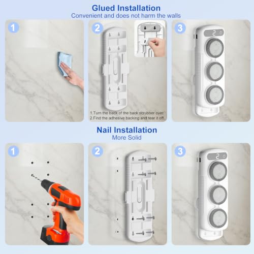 Image of Electric Back Scrubber for Shower Wall, Shower Back Scrubber Wall Mounted | No Battery Needed Waterproof Exfoliating Scrubber with 1Massage Foot Mat & 10Cable Clip，Powerful Performance