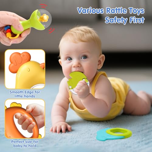 Baby Rattles & Teething Toys – Baby Toy 0-6 Months,10PCS Sensory Toy for Infants 0–12 Months,Montessori Rattles & Shaker Toys with Teether,Newborn First Birthday Gift 1 2 3 Years Old Toddlers Boy Girl - Image 4