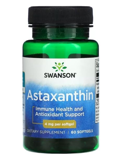 Swanson Astaxantina 4mg - Potente Antioxidante Natural - Suplemento Alimenticio - 60 Cápsulas Blandas