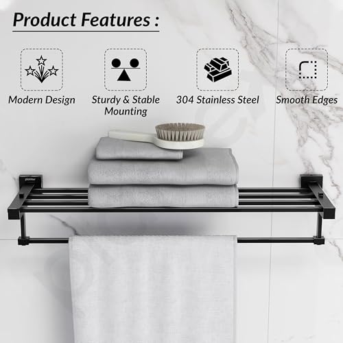 Image of Plantex 304 Grade Stainless Steel 24 inch Towel Rack /Towel Hanger for Bathroom /Towel Rod /Towel Bar /Bathroom Accessories - Splash (Black)