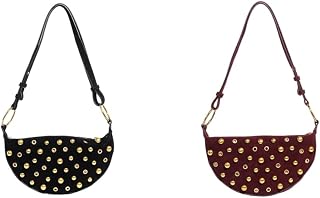 LYEAA - Bolso de hombro retro con remaches de metal para mujer, color blanco, caqui, 390 x 20 x 390 mm, 15,35 x 0,79 x 15,35 pulgadas, Blanco/caqui, 390*20*390mm/15.35*0.79*15.35inch