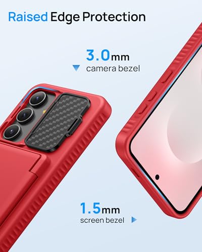 Image of for Samsung Galaxy S25 FE Wallet Case with Card Holder & Camera Lens Cover Stand, Military Grade Drop Protection Shockproof Rugged Stand Protective Phone Case for S25 FE 6.7 inch 2025, Red