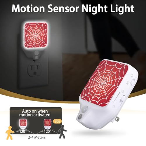 Image of Plug-in Led Night Light with Auto Dusk to Dawn Sensor for Room Decor, Red Spider Web Adjustable Brightness Warm White Lights for Hallway,Bedroom, s Room, Kitchen, Stairway