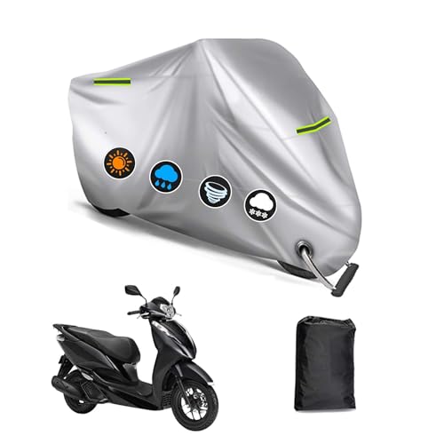 バイクカバー ホンダ リード125 専用 バイクカバー バイクボディーカバー 3つの反射ストリップ 原付カバー UVカット 凍結防止カバー 車体カバー 盗難防止 ワンタッチバックル付き ロック穴付き オールシーズン対応 【収納バッグ付き】 (シルバー)