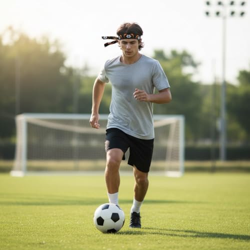 Image of Sweatband Headband for Men and Women | Moisture Wicking Sports Head Tie | Athletic Head band for Football soccer Running Gym Cycling | Adjustable Headband for Long Hair Workout