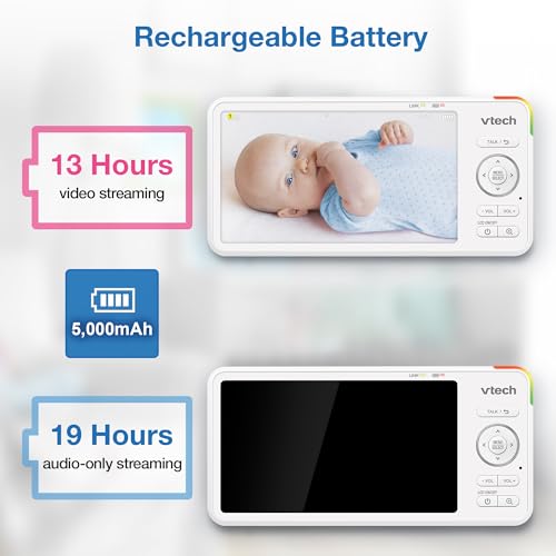 Image of VTech Video Baby Monitor No WiFi, 5.5-Inch HD IPS Screen, Remote Pan Tilt Zoom Camera, Night Light, 5000mAh 19H Battery, 1000ft Range, Night Vision, 2-Way Talk, Temperature Sensor | Advanced HD Plus