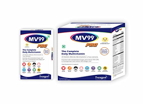 Image of Trexgen MV99-PRO The Complete Daily Multivitamin with A,D,E,K,B-Complex, C, Multiminerals Micronutrients & Trace elements with Grape Seed & Pomegranate extract (10x10 = 100 Tabs)