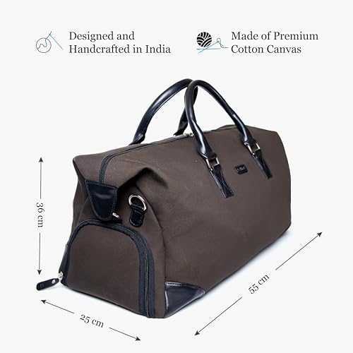 Image of Bellblock Travel Duffle Bags for Men /Women /Family /Vacation /Luggage | Spacious Interior, Separate Side Pockets for Shoes etc | Cotton Canvas | Mocha Black