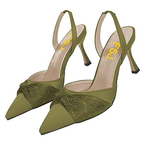 FSJ Women Classy Pointed Toe Low Kitten Heel Pumps Slingback Ankle Strap Heeled Sandals Wedding Party Office Shoes Size 4-15 US3