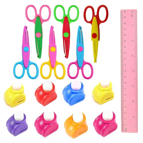Set de Ciseaux Enfants, Ciseaux Cranteurs Enfants, Une Variété de Motifs Amusants, Contient 6 Ciseaux Zigzag Pour Enfants et 8 Emporte-pièces Papier Avec 1...