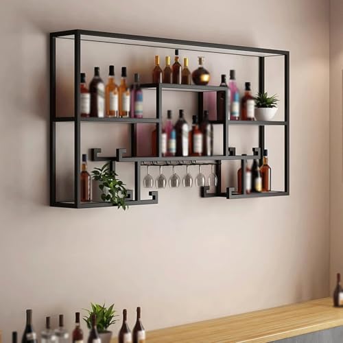 Soporte para botellas de vino de metal montado en pared dorado miniatura 5