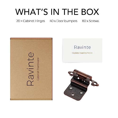 Image of Ravinte 20 Packs (10 Pairs) 3 /8'' Inset Antique Copper Cabinet Hinge,Self Closing Hinges for Kitchen /Bathroom /Furniture Cabinets & Doors,Decorative Hardware Kitchen Hinge with Door Bumper