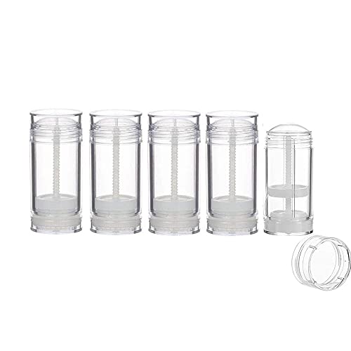 5Pack-1oz/30ml Deodorant Containers Twist-up Filling Stick Transparent Plastic Refillable Round Bottom Lip Balm Tubes for DIY Cosmetic Travel