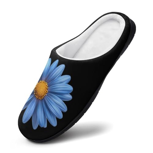 Blue Daisy Flower Women's Cotton Slippers Indoor Outdoor Slip-on Warm House Shoes with Anti-Skid Rubber Sole2