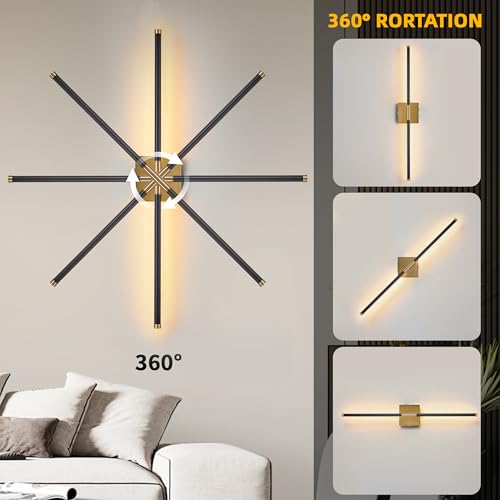 Image of 15800 mAh Battery Operated Wall Sconces with Remote Control Dimmable Wall Sconces Set of Two 3000K LED Brass Gold and Black Wireless Wall Light Battery Powered Cordless Rechargeable Sconces Decor