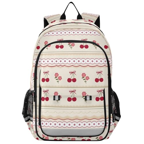 ALAZA Cherry Lace Bow Laptop Backpack Purse for Women Men School Bag 17 Inch Bookbag Student Boys Girls Travel Casual Daypack