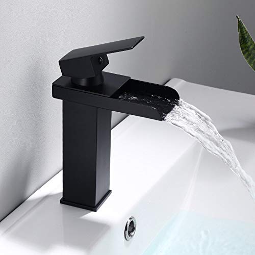 Mitigeur salle de bain cascade noir robinet lavabo carré mitigeur évier chaud froid