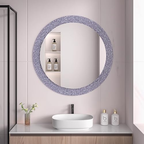 バニティミラー 壁掛け 鏡 おしゃれ シンプル 洗面所用ウォールミラー フレームレス 円形 風呂鏡 リビングルーム、バスルーム、寝室に適しています(Purple,60x60cm)
