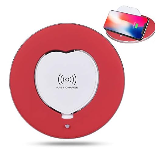 Limxems trådlös laddare, 10 W induktion laddare kompatibel med iPhone XS/XS Max/XR/X/8/8 Plus, snabbladdning för Samsung Galaxy S9/S7/S7 /S7 Edge/Note 8 - Röd