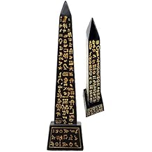 Ebros Egyptian Temple of Ra Desert Obelisk with Hieroglyphs Statue 8" Tall Ancient Egypt Landmark Obelisks Pillar Tower Figurine Black and Gold