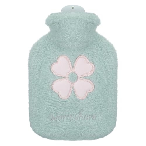 Hot Water Bottle 500ml Small Hot Water Bag with Cover Warm Bag with Soft Premium Faux Fur Cover 2-in-1 Heating Bags for Cold & Warm Compress for Women Seniors Children Green