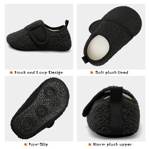 Scurtain Toddler Warm Winter House Slippers Baby Boys Girls Indoor Home Slippers Black Infant Size 10-10.54