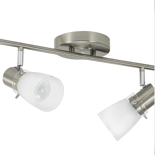 Laite Lumens 6-Light Decorative Track Lighting Kit, Brushed Steel Finish Flush Mount Ceiling Light Fixture with Frosted Glass Shades, Foldable Z-Bar, E26 Adjustable Heads Provide Directional Light