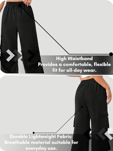Image of GRECIILOOKS High Waist Cotton Trousers for Women - Flared Parachute Pants with Side Pockets | Casual Travel Cargo Pants