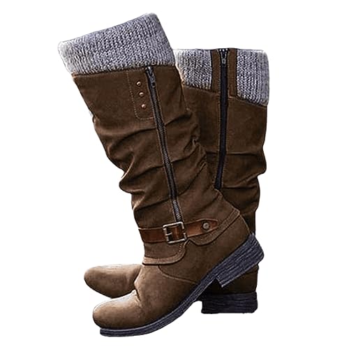Ladmiple Motorcycle Boots Women Riding Mid-calf Combat Military Winter Boots Side Zipper Low Heel Western Biker Booties 2024
