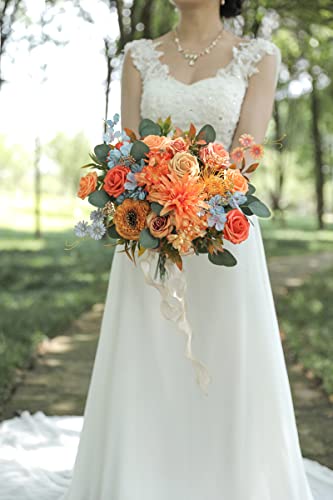 Ruidkun Orange Artificial Flower Box Set For Wedding Diy Hand Bouquet Boutonniere Table Flower Basket Party Baby Shower Home Decoration #TOP1