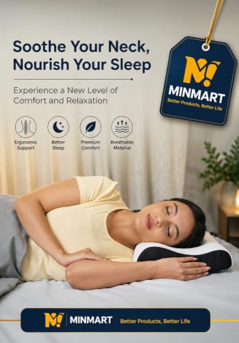 Image of MINIMART Memory Foam Pillow for Neck Support | | Orthopedic Contour Pillow for Cervical Spine Alignment & Shoulder Support | Made in India | 19 x 11 x 3.5 Inch A1