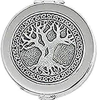'Celtic Tree of Life' Round Silver Pill Box/Compact Travel Case (Gift Box Edition)
