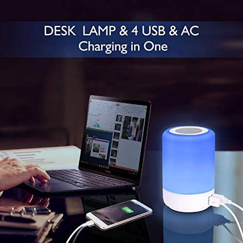 USB Table Lamp, Simple Smart Touch Bedside Lamps, 4 USB Charging Ports, RGB dimmable Room Lights, Small Night lamp, LED Colour Changing Desk Light Yicheng-ele