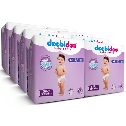 Image of Doobidoo Silky Soft Baby Pants Diapers - XL Size | All-Round Softness with Bubble Soft Topsheet & Anti-Leak Side Cuffs | Rash-Free Comfort & Long-Lasting Absorbency (12-17 kg) - Pack of 8 | 112 Count
