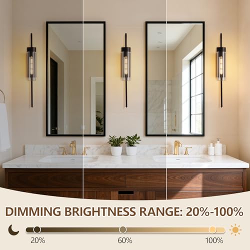 Battery Operated Wall Sconces Set of 2, 21" Dimmable Timer Remote Black Rechargeable Wireless Modern Wall Lights with Clear Glass, Wall Decor Fixtures for Bathroom Living Room Bedroom Hallway by LIKERTLA - Used condition - Image 6
