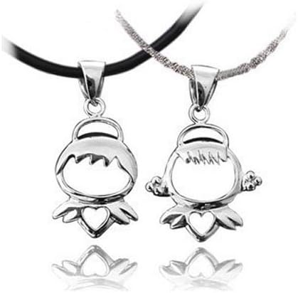 2-piece 925 Sterling Silver Couple Necklace Pendant Cute Boy Girl-Silver