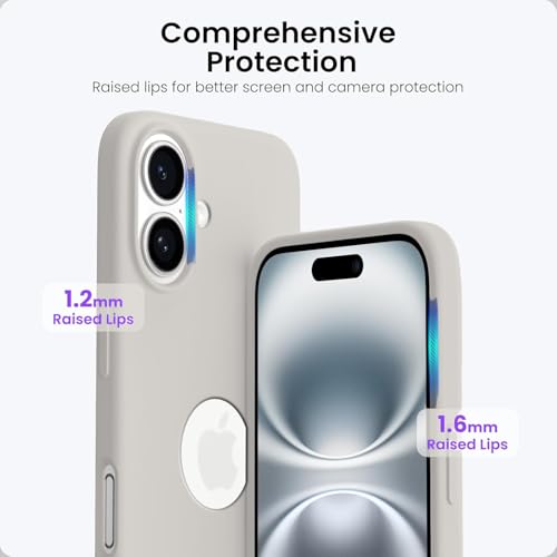 Image of Elzzi Microfiber Logo Cover Compatible for iPhone 16 Plus Case Liquid Silicone Cases Full Body 4 Layer Protective Covers Shockproof Back Cover (Stone)