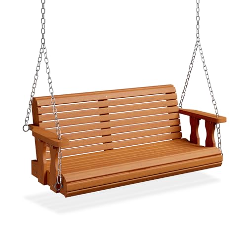 Image of VINGLI 2026 Upgraded 4 FT Wooden Porch Swing, 880 LBS Heavy Duty, Brown