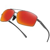 WOWSUN Sonnenbrille für Herren, polarisiert, UV-Schutz, rechteckiger Metallrahmen, modisch, Sport, Sonnenbrille für Fahren, Golf, 6 grauer Rahmen + rot verspiegelte Gläser, Medium