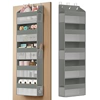 SONGMICS Tür-Organizer, 5 Fächer, Hängeregal faltbar, Hängeorganizer, Metallhaken, Hängeaufbewahrung, durchsichtig, Türregal, Seitentaschen, Taubengrau RDH010GD01