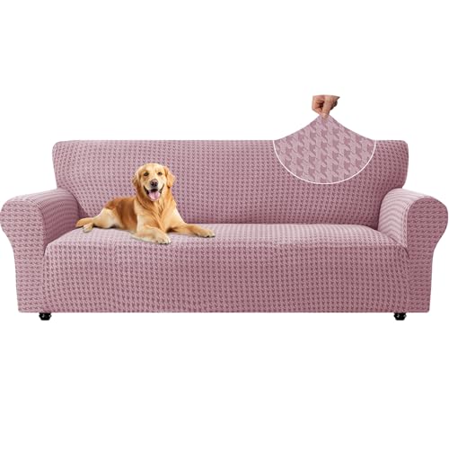 YSTELLAA Elasticas Funda Sofa 3 Plazas con Reposabrazos, Universal Fundas De Sofa Ajustables, Gruesa, Antideslizante, Antiarañazos, Antimanchas, Confort Suavidad, Rosa